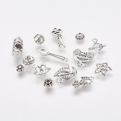 Assorted Tibetan Style Alloy Findings, Mixed Style, Antique Silver, 5.5~24x3~15x1~10mm, Hole: 1~5mm, about 456pcs/400g