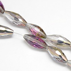 Electroplate Crystal Glass Rice Beads Strands, Faceted, Half Copper Plated, 19x8mm, Hole: 1mm, about 40pcs/strand, 29.1 inch