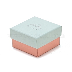 Картонные коробки ювелирных изделий, с черной губкой, для ювелирной подарочной упаковки, квадрат со словом, бледные бирюзовая, 5.3x5.3x3.2 см