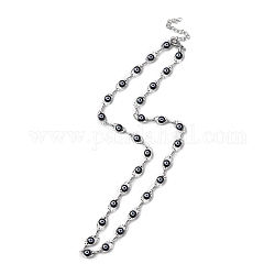 Böser Blick-Kunststoff-Gliederkette-Halskette, 304 Edelstahlschmuck für Damen, Schwarz, 17-1/2~17-5/8 Zoll (44.4~44.7 cm)