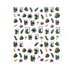 夏のネイルデカールステッカー  フラワーフルーツワードフラミンゴ柄粘着ネイル画材  女性の女の子のためのDIYネイルアートデザイン  グリーン  葉の模様  90x77mm