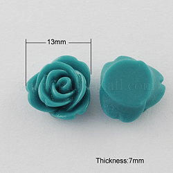 Resin Cabochons, Flower, Teal, 13x7mm
