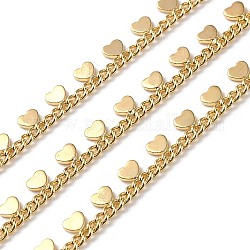 Cadenas de latón hechas a mano, con los charms del corazón, soldada, dorado, link: 2x1.5x0.3 mm