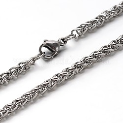 Collares de cadena de trigo de 304 acero inoxidable, con broches de langosta, color acero inoxidable, 23.7 pulgada (60.2 cm), 1x3x5mm