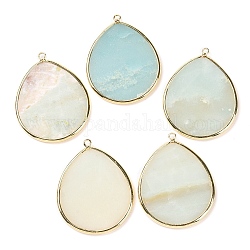 Natural Amazonite Pendants, with Brass Findings, teardrop, Golden, 41~41.5x32x2mm, Hole: 1.5mm