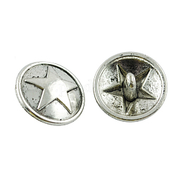 Stile tibetano bottoni con gambo lega, cadmio & nichel &piombo libero, piatta e rotonda con stella, argento antico, 15x7mm, Foro: 2 mm