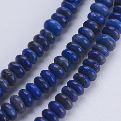 Abalorios de lapislázuli naturales hebras, rerondana plana, 4.5~5x2~2.5mm, agujero: 0.8 mm, aproximamente 166 pcs / cadena, 15.3 pulgada (38.5 cm)