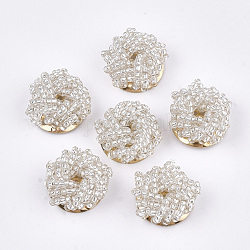 Cabochons en perles de verre, avec tamis de fer, or clair, fumée blanche, 18~20x9~11mm