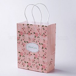 Бумажные мешки, с ручками, подарочные пакеты, сумки для покупок, прямоугольные, цветочным узором, розовые, 33x26x12 см
