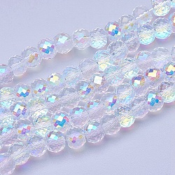 Chapelets de perles en verre transparent électrolytique, de couleur plaquée ab , facette, tambour, de couleur plaquée ab , 8x6mm, trou: 1mm, environ 40 pcs/chapelet, 9.4