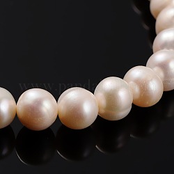 Natural Cultured Freshwater Pearl Beads Strands, Round, PeachPuff, 9~10mm, Hole: 0.8mm, about 43pcs/strand, 14.96inch