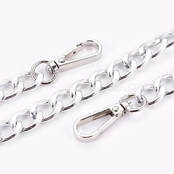 Bag Strap Chains, with Aluminum Curb Link Chains and Alloy Swivel Clasps, Platinum & Silver, 40cm, Link: 16.5x11.5x3.5mm, Clasps: 38x12x5.5mm