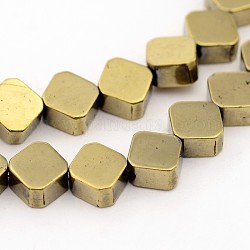 電気メッキ非磁性合成ヘマタイトビーズ連売り  菱形  黄金メッキ  6x6x3mm  穴：1mm  約70個/連  16.5インチ