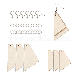 Yilisi DIY Trapezoid Natural Wood Pendants Earring Making Kits, Include Platinum Plated Brass Earring Hooks and Jump Rings, Antique White, 340pcs/set