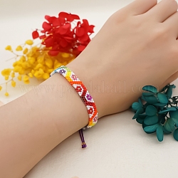 Amitié fleur métier à tisser motif perles de rocaille bracelets pour femme, Bracelets réglables de perles tressées avec cordon en nylon, colorées, 11 pouce (28 cm)