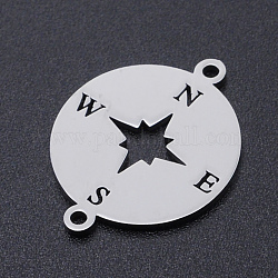 201 Stainless Steel Links connectors, Laser Cut, Compass, Stainless Steel Color, 23x17.5x1mm, Hole: 1.4mm