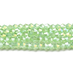 Nachahmung Jade galvanisieren Glasperlen Stränge, ab Farbe plattiert, facettiert, Doppelkegel, grün, 4x4 mm, Bohrung: 0.8 mm, ca. 87~98 Stk. / Strang, 12.76~14.61 Zoll (32.4~37.1 cm)