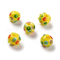 Abalorios de colores vario hechos a mano, redondo, amarillo, 11x13x12.5mm, agujero: 1.6 mm