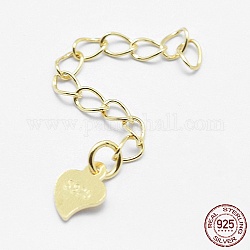 925 chaînes d'extension en argent sterling, avec des breloques de coeur, véritable 18k plaqué or, 39~41mm, cœur: 7x5x0.5 mm
