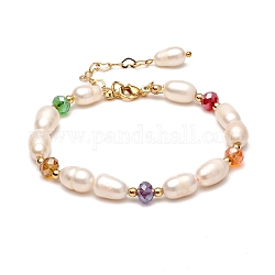 Bracciali con perline di perle naturali per mamma donna ragazza, con perle di vetro sfaccettate, colorato, 7-1/8 pollice (18 cm), perline: 2.8~12x2.5~7.5 mm