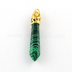 Synthetic Malachite Big Pendants, with Alloy Findings, Golden, 60~70x11x11mm, Hole: 4mm
