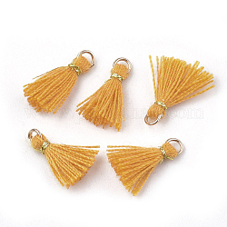 Decorazioni con pendente in nappa in cotone polycotton (poliestere), mini fiocco, con reperti in ferro e cordino metallico, oro chiaro, arancione, 10~15x2~3mm, Foro: 1.5 mm