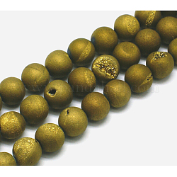 Brins de perles rondes en agate naturelle galvanisée, Grade a, cuivre plaqué, 10mm, Trou: 1mm, Environ 37 pcs/chapelet, 15.10'' (38.35 cm)