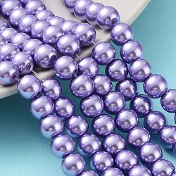 Cottura dipinto di perle di vetro perlato fili di perline rotondo, viola medio, 8~9mm, Foro: 1 mm, circa 105pcs/filo, 31.4 pollice