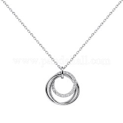 925 collana pendente in argento sterling, con strass, anelli di rotolamento tripli interbloccati, platino, cirstallo, 19.7 pollice (50 cm)