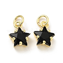 Eco-friendly Brass Micro Pave Cubic Zirconia Pendants, with Jump Ring, Cadmium Free & Lead Free, Real 18K Gold Plated, Star, Black, 11x8.5x5mm, Hole: 3.2mm