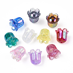 Perlas de acrílico transparentes con revestimiento uv, iridiscente, flor, color mezclado, 15.5x16.5mm, agujero: 2 mm