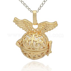 Golden Tone Brass Hollow Round Cage Pendants, with No Hole Spray Painted Brass Round Beads, White, 31x30x21mm, Hole: 3x8mm