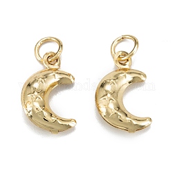Brass Charms, Long-Lasting Plated, with Jump Ring, Moon, Real 18K Gold Plated, 15x9x4mm, Jump Ring: 5x1mm, 3.5mm Inner Diameter