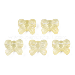 Perles de verre peintes par pulvérisation transparent, bowknot, champagne jaune, 14x16x6mm, Trou: 1mm