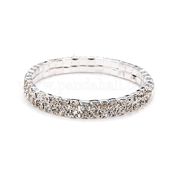 Cadeau le jour de la Saint-Valentin pour des bracelets de diamants petite amie de mariage, 2 bracelets rangée tronçon de strass, laiton, couleur argentée, environ 7.5~8 mm de large, 5 cm diamètre intérieur