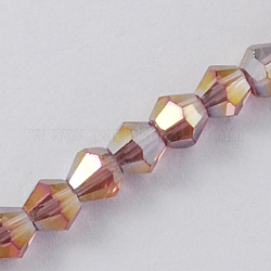 Chapelets de perles en verre, de couleur plaquée ab , facette, Toupie, Prune, 2x3mm, Trou: 0.5mm, Environ 200 pcs/chapelet, 16.5 pouce