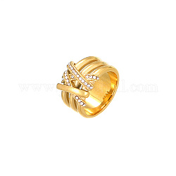 Золотые широкие кольца из нержавеющей стали со стразами, кристалл, размер США 8 (18.1 мм)