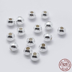 Granos del espaciador de plata de ley 925, redondo, plata, 4mm, agujero: 1~1.3 mm, aproximamente 90 unidades / 10 g