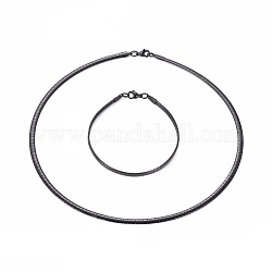 304 collares gargantilla de acero inoxidable y brazaletes sistemas de la joya, con cierre de langosta, electroforesis negro, 8-1/8 pulgada (20.5 cm), 17.7 pulgada (45 cm), 4mm