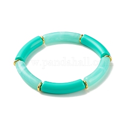 Bracciale elasticizzato con perline in tubo curvo in acrilico bicolore, braccialetto grosso per le donne, turchese, diametro interno: 2-1/8 pollice (5.5 cm)