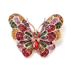 Broche de aleación con rhinestone, mariposa, colorido, 43x50x12.5mm