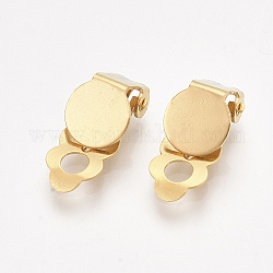 304 Stainless Steel Clip-on Earring Findings, with Round Flat Pad, Flat Round, Golden, Tray: 8mm, 18x8x6mm, Hole: 3mm