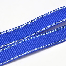 Polyester Grosgrain Ribbons for Gift Packing, Silver Wired Edge Ribbon, Blue, 3/8 inch(9mm), about 100yards/roll(91.44m/roll)