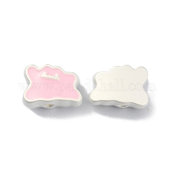Alloy Enamel Beads, Matte Silver Color, Ghost, Pink, 7x10x5mm, Hole: 1.4mm