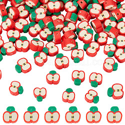 Cuentas de arcilla polimérica hechas a mano de sunnyclue, rodaja de manzana, rojo, 9.5~11x9~10x4.5~4.7mm, agujero: 1.6 mm, 200 unidades / caja