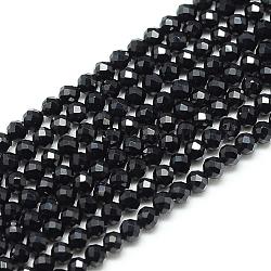 Abalorios negras naturales espinela hebras, facetados, redondo, 3x3mm, agujero: 0.5 mm, aproximamente 142 pcs / cadena, 15.9 pulgada