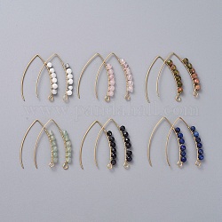 Ohrringe, mit runden Perlen aus Naturstein und synthetischem Mischstein, 304 Ohrhaken aus Edelstahl und Kupferdraht, 42x29.6x4.3 mm