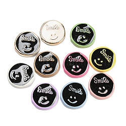 Opaque Resin Cabochons, Flat Round with Smiling Face, Mixed Color, 22.5x22x3mm