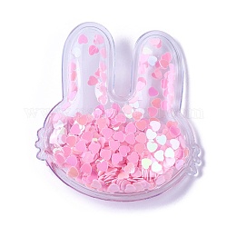 Fermagli per capelli in alligatore coniglietto in plastica, testa di coniglio con paillette a cuore e base in ferro placcato platino, perla rosa, 49x43~44x12.5~13mm