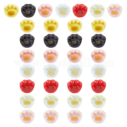 Dicosmetic 28pcs 7 couleurs perles de porcelaine imprimées à la main, empreintes de patte de chat, couleur mixte, 12x12x9mm, Trou: 2mm, 4 pcs / couleur